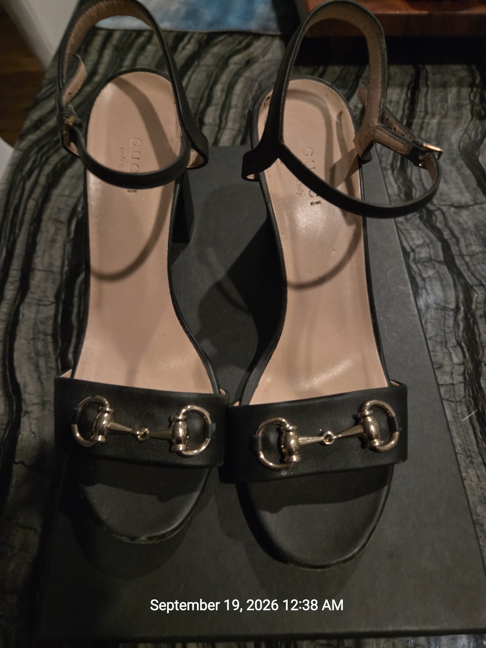 Gucci Black Leather Horsebit Slingback Sandals